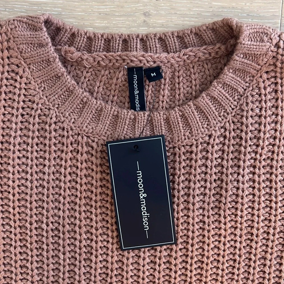 Moon & Madison Brown Chunky Open Knit Sweater Neutral Basic Casual Size Small - Picture 3 of 7